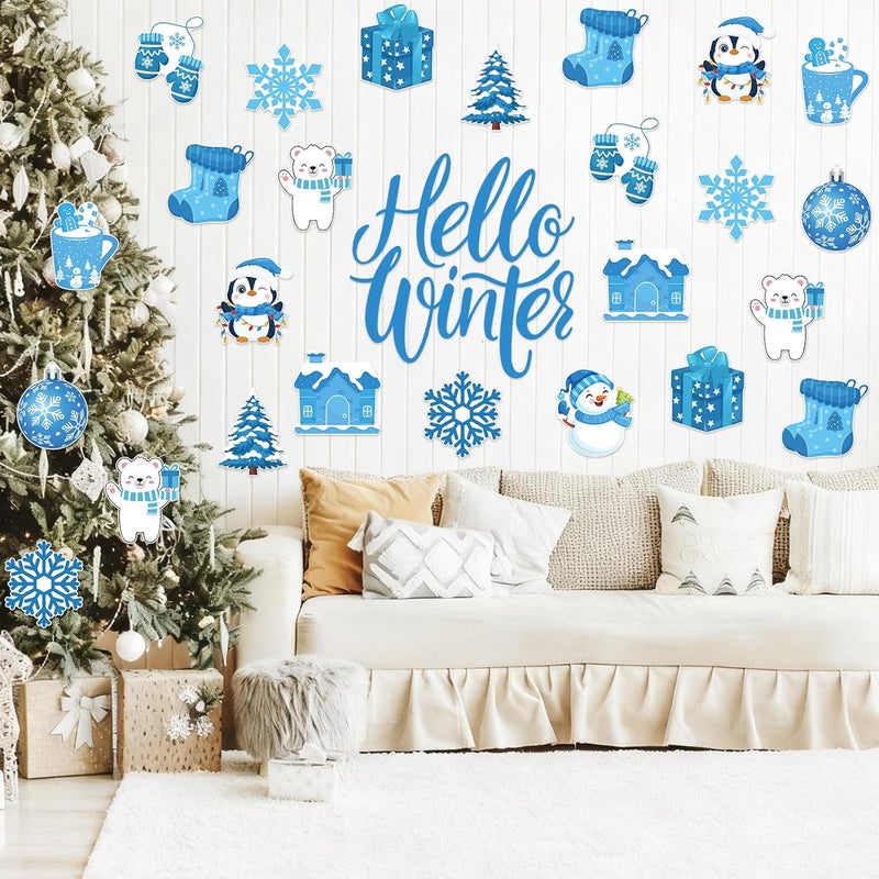 Machomby 48 Pcs Winter Paper Cutouts, Cute Snowflake Penguin Snowman Cutouts Winter Bulletin Board Decorations for Home School Classroom Christmas Holiday Party Chalkboard Window Wall Decor - Image 5